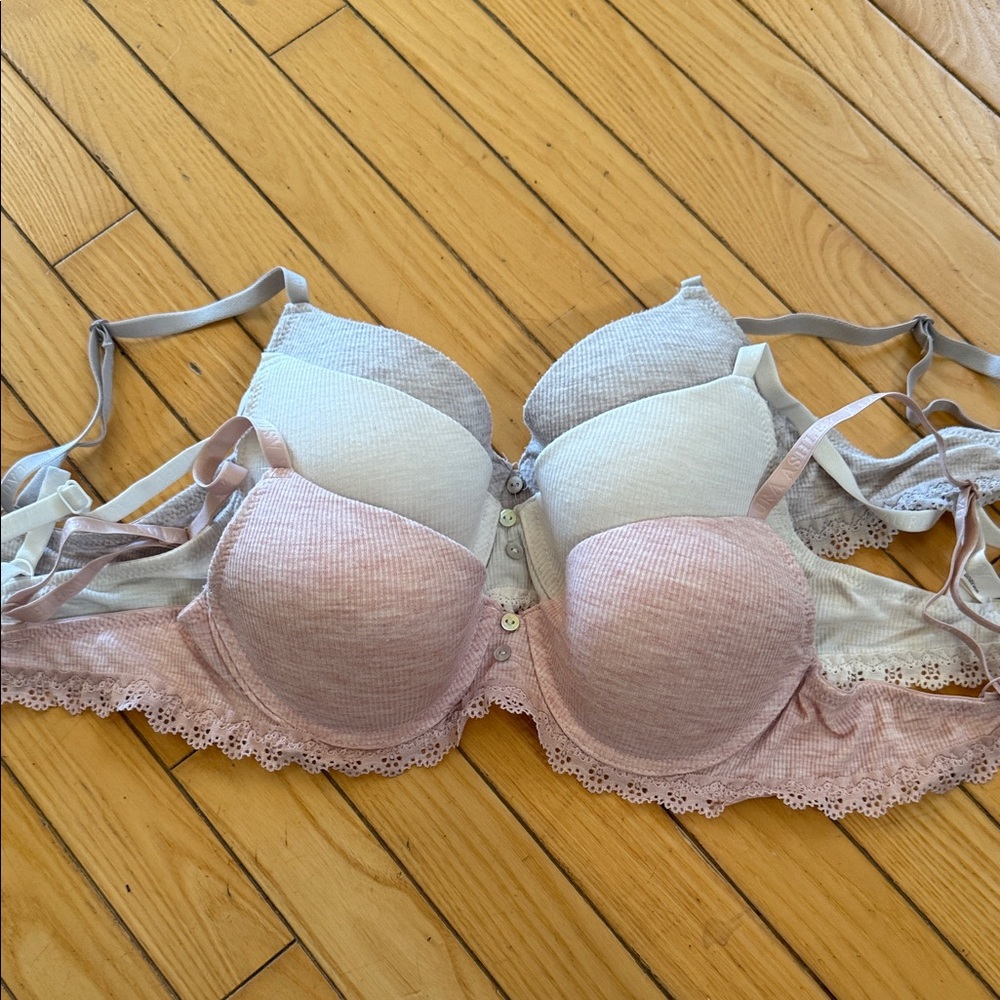 Laura Ashley Pink, White and Gray Lace 3 Bra Set